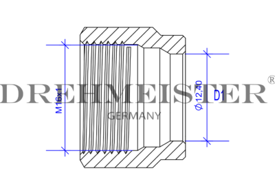 Technical drawing of a DREHMEISTER union nut M16x1 for an 8mm flexible gas hose